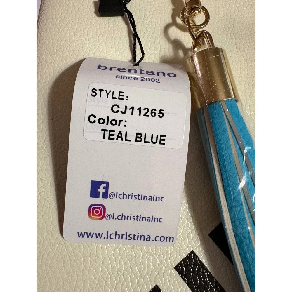 Brentano Teal Blue Geometric Colorblock Tassel Clutch Bag‎ NWT